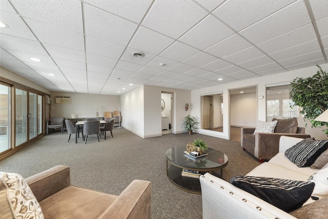 4221 Saratoga Ave Unit 310-A, Downers Grove, IL 60515 - living room with carpet, a wall mounted air conditioner, baseboards, visible vents, and recessed lighting