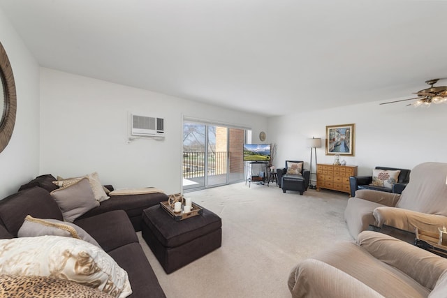4221 Saratoga Ave Unit 310-A, Downers Grove, IL 60515 - living area featuring an AC wall unit, a ceiling fan, and light carpet