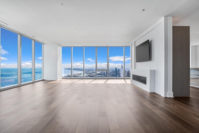 363 E Wacker Dr Unit 6306, Chicago, IL 60601 - unfurnished living room with a wall of windows, wood finished floors, and a glass covered fireplace