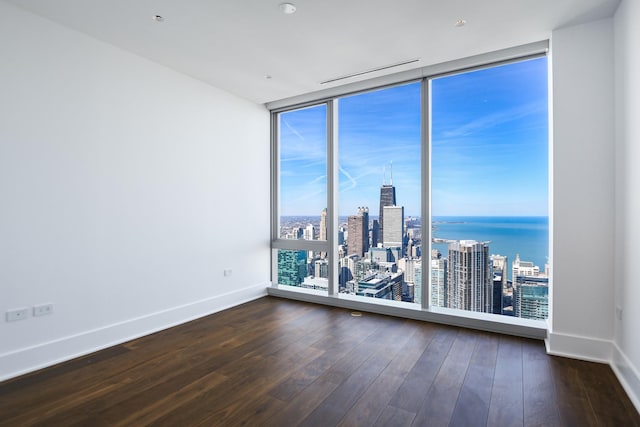363 E Wacker Dr Unit 6306, Chicago, IL 60601 - unfurnished room featuring a wall of windows, a city view, baseboards, and hardwood / wood-style flooring