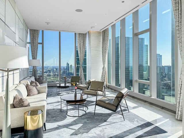 363 E Wacker Dr Unit 6306, Chicago, IL 60601 - living room featuring expansive windows, a skyline view, and plenty of natural light