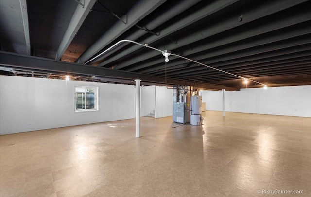 basement with tile patterned floors