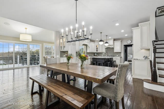 6 Shenandoah Cir S, Barrington, IL 60010 - dining room featuring a chandelier, recessed lighting, dark wood finished floors, and stairs