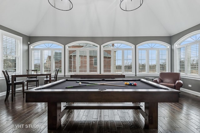 6 Shenandoah Cir S, Barrington, IL 60010 - game room with billiards, baseboards, high vaulted ceiling, and wood-type flooring