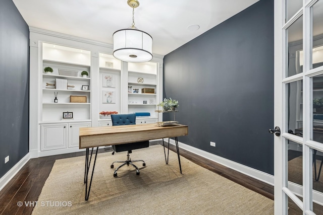 6 Shenandoah Cir S, Barrington, IL 60010 - office featuring baseboards, built in features, and dark wood finished floors