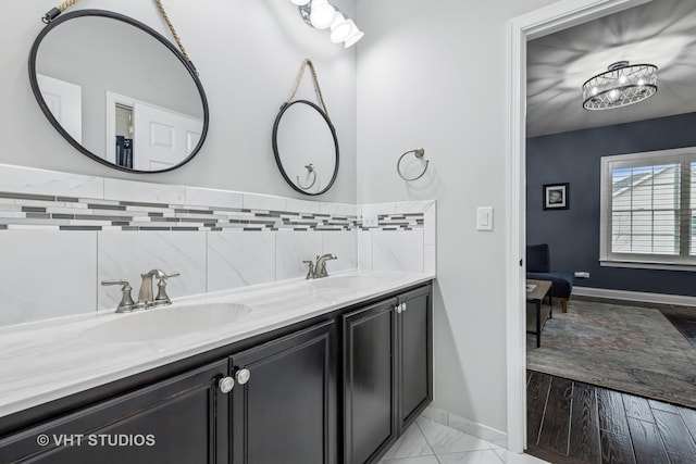 6 Shenandoah Cir S, Barrington, IL 60010 - full bath with double vanity, a sink, marble finish floor, and baseboards