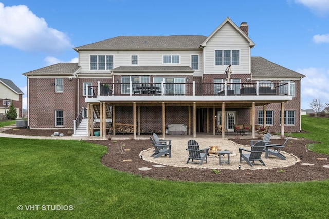 6 Shenandoah Cir S, Barrington, IL 60010 - rear view of property featuring a fire pit, a patio, a chimney, a deck, and stairway