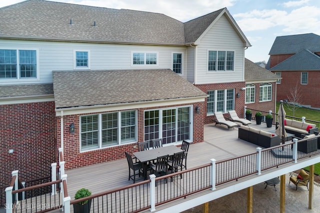 6 Shenandoah Cir S, Barrington, IL 60010 - rear view of property with a deck, an outdoor living space, brick siding, outdoor dining area, and roof with shingles