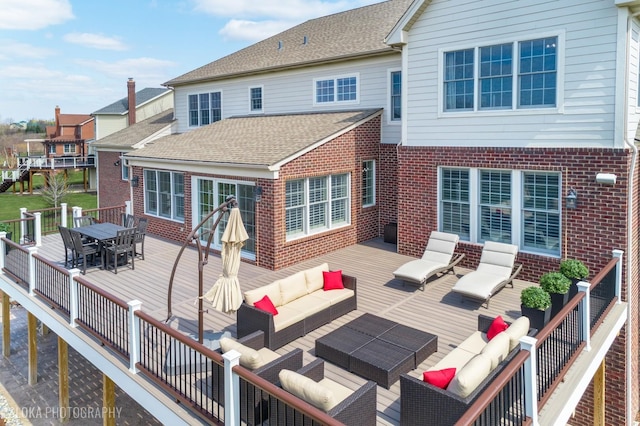 6 Shenandoah Cir S, Barrington, IL 60010 - back of house featuring an outdoor hangout area, a deck, a shingled roof, outdoor dining area, and brick siding