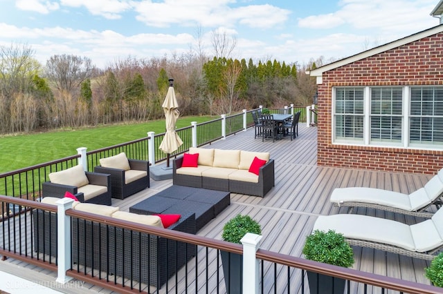 6 Shenandoah Cir S, Barrington, IL 60010 - wooden terrace featuring a lawn, an outdoor living space, and outdoor dining area