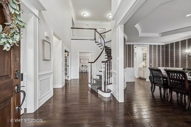 6 Shenandoah Cir S, Barrington, IL 60010 - foyer with crown molding, stairs, wainscoting, and hardwood / wood-style flooring