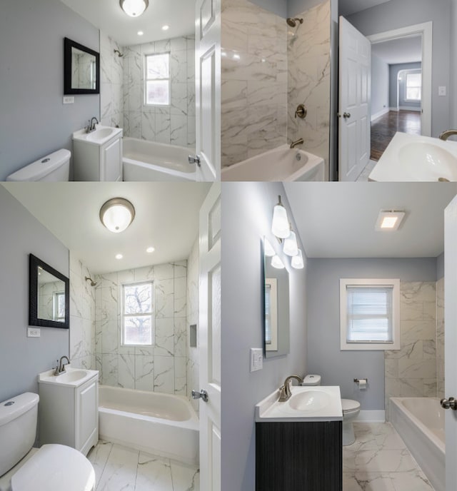 14415 Avalon Ave, Dolton, IL 60419 - full bath featuring marble finish floor, toilet, two vanities, and a sink