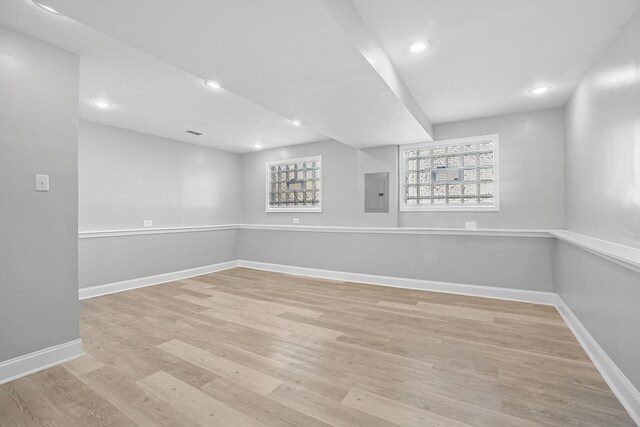 1158 W 111th St, Chicago, IL 60643 - spare room with light wood-type flooring, baseboards, electric panel, and recessed lighting