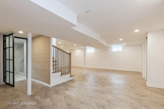 639 Harms Rd, Glenview, IL 60025 - below grade area with recessed lighting and stairway
