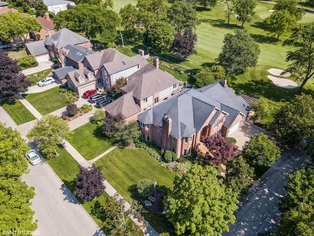 bird's eye view featuring a residential view and golf course view