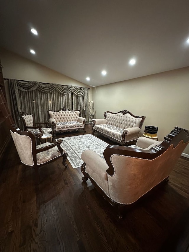 home theater room featuring recessed lighting and wood finished floors