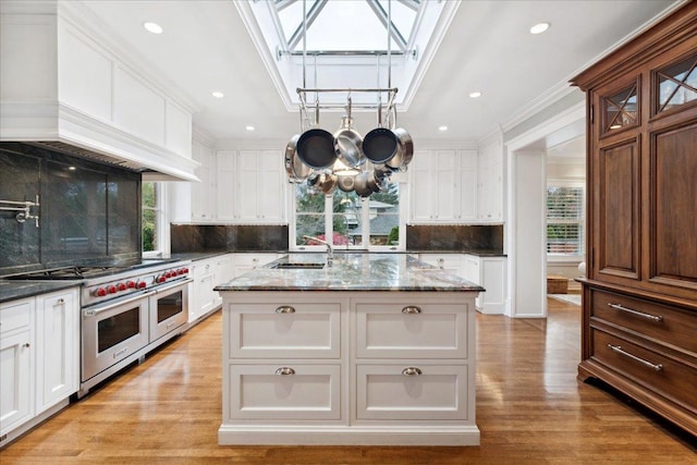 kitchen featuring a wealth of natural light, double oven range, and a sink