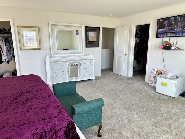carpeted bedroom with a closet and a spacious closet