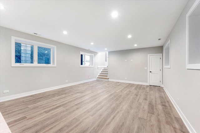 3502 S Union Ave, Chicago, IL 60609 - below grade area with stairs, light wood-style flooring, recessed lighting, and baseboards