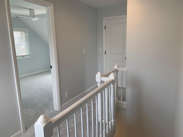 1613 Jones St, Joliet, IL 60435 - hallway with an upstairs landing, carpet flooring, and vaulted ceiling
