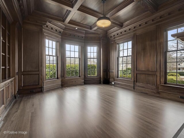 330 S County Line Rd, Hinsdale, IL 60521 - unfurnished room featuring wood ceiling, ornamental molding, healthy amount of natural light, wood finished floors, and coffered ceiling