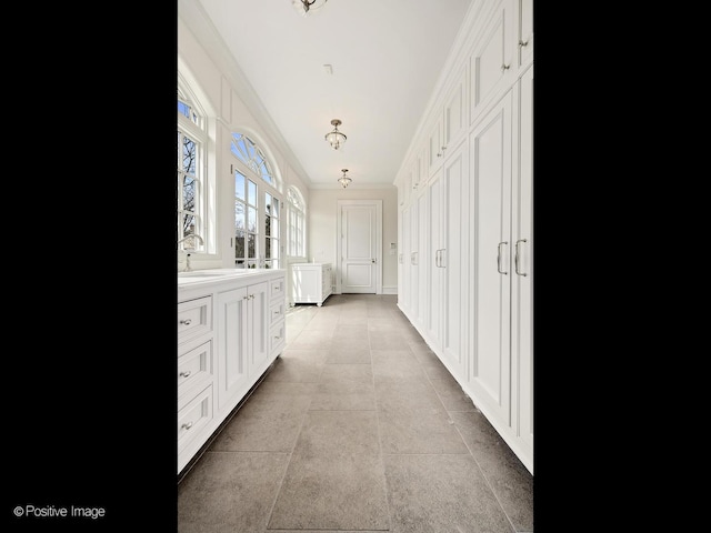 330 S County Line Rd, Hinsdale, IL 60521 - corridor with crown molding and a sink