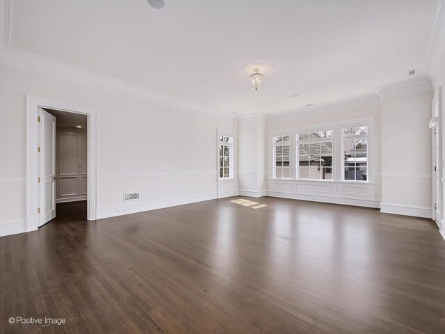 330 S County Line Rd, Hinsdale, IL 60521 - unfurnished living room with ornamental molding, dark wood-style floors, and baseboards