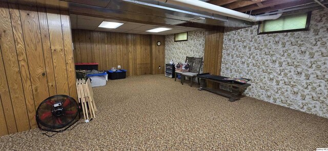 508 N Fayette, Carthage, IL 62321 - basement with carpet floors and wallpapered walls