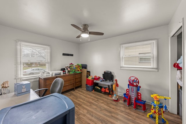 office featuring ceiling fan and wood finished floors