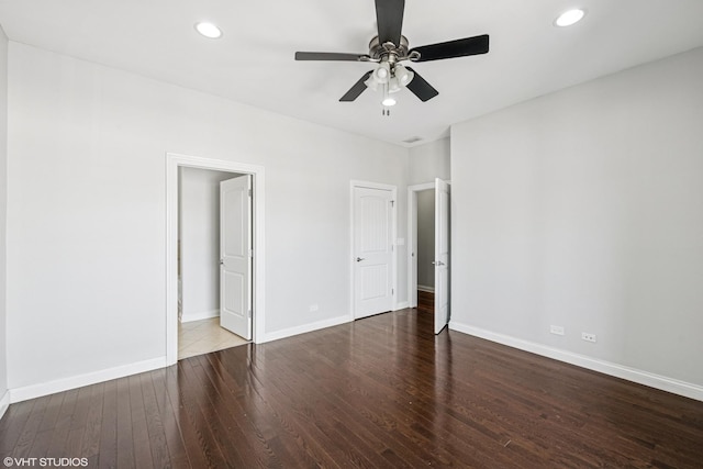 7170 W Grand Ave Unit 3E, Chicago, IL 60707 - unfurnished bedroom featuring recessed lighting, ceiling fan, baseboards, and wood finished floors
