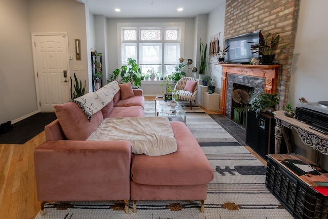 1304 N Campbell Ave, Chicago, IL 60622 - living area featuring baseboards, recessed lighting, wood finished floors, and a premium fireplace