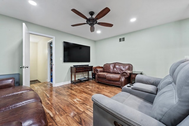 23610 N Overhill Dr, Lake Zurich, IL 60047 - living area featuring ceiling fan, wood finished floors, recessed lighting, and baseboards
