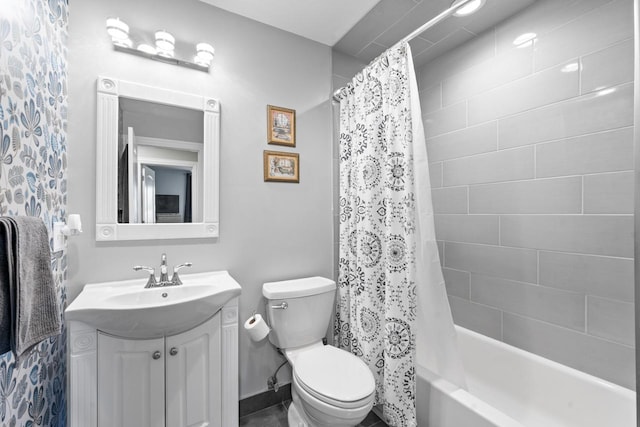 23610 N Overhill Dr, Lake Zurich, IL 60047 - bathroom featuring toilet, vanity, and shower / bathtub combination with curtain