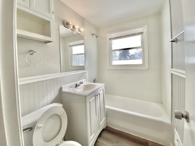 351 Clyde Ave, Calumet City, IL 60409 - full bath featuring toilet, wainscoting, wood finished floors, and vanity