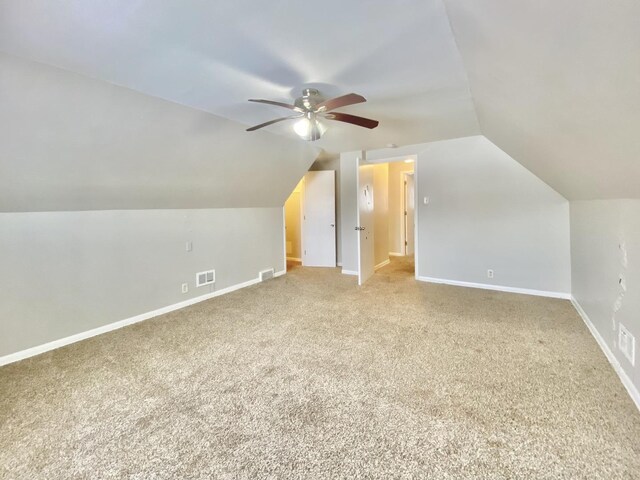 351 Clyde Ave, Calumet City, IL 60409 - bonus room featuring visible vents, ceiling fan, carpet flooring, and vaulted ceiling