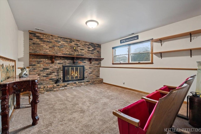 602 S Vista Dr, Algonquin, IL 60102 - carpeted living room with a brick fireplace and baseboards