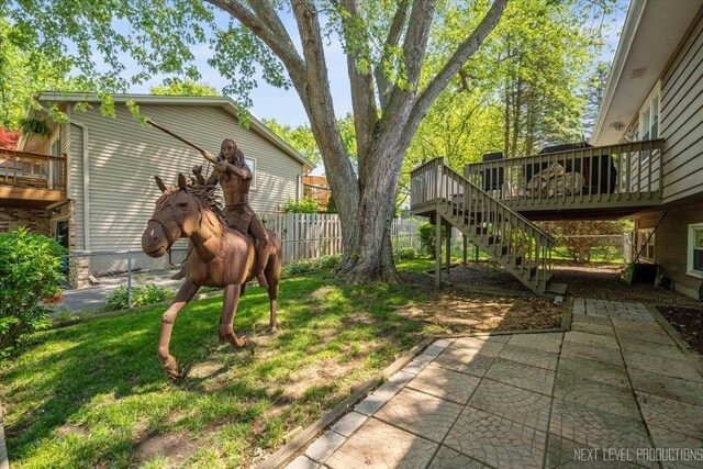 602 S Vista Dr, Algonquin, IL 60102 - view of yard featuring stairway, a deck, and a patio area