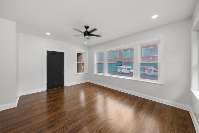 3012 N Knox Ave, Chicago, IL 60641 - empty room with recessed lighting, baseboards, wood finished floors, and a ceiling fan