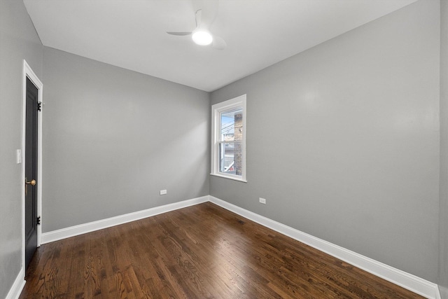3012 N Knox Ave, Chicago, IL 60641 - empty room with baseboards, dark wood-style floors, and a ceiling fan