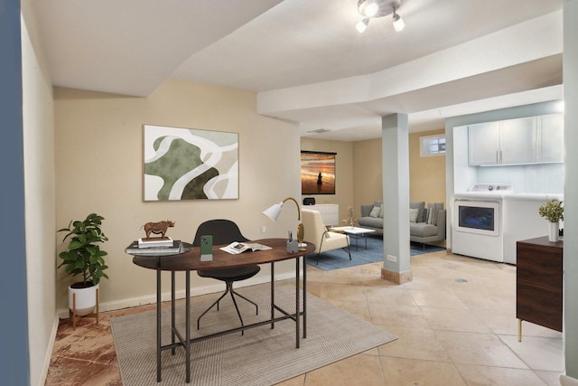 5842 N Kingsdale Ave, Chicago, IL 60646 - office featuring baseboards and separate washer and dryer