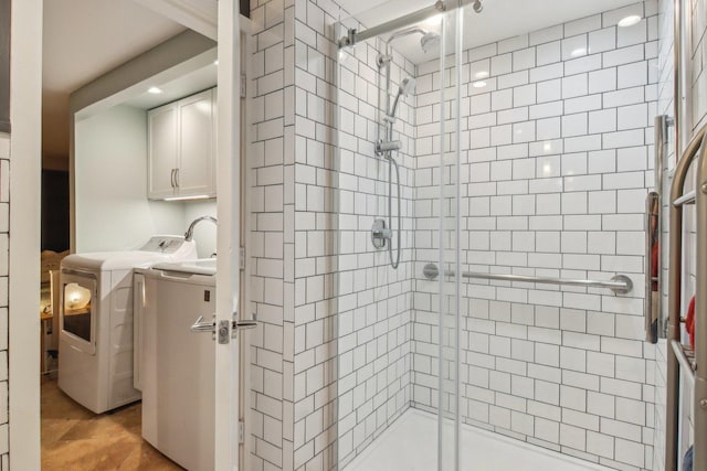 5842 N Kingsdale Ave, Chicago, IL 60646 - bathroom with washer and clothes dryer and a shower stall