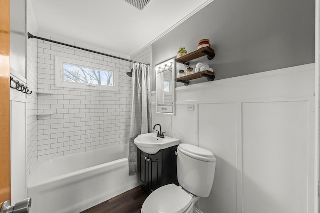 4N210 Norris Ave, West Chicago, IL 60185 - full bath with shower / bath combination with curtain, wood finished floors, visible vents, toilet, and vanity