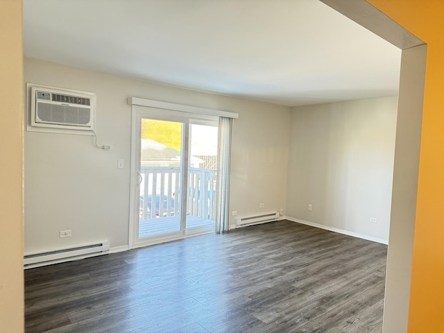 2356 Gaylord Rd Unit 2D, Crest Hill, IL 60403 - empty room featuring baseboard heating, a wall mounted AC, and dark wood-style floors