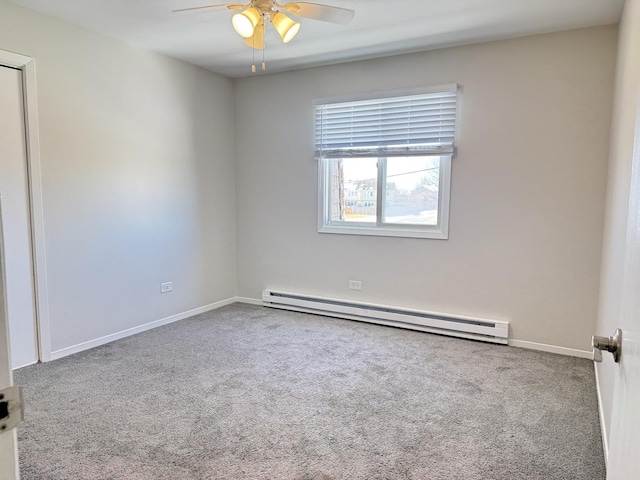 2356 Gaylord Rd Unit 2D, Crest Hill, IL 60403 - carpeted empty room featuring a baseboard heating unit, a ceiling fan, and baseboards