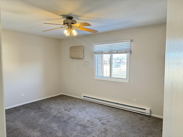 2356 Gaylord Rd Unit 2D, Crest Hill, IL 60403 - carpeted empty room featuring a baseboard heating unit, a ceiling fan, and baseboards