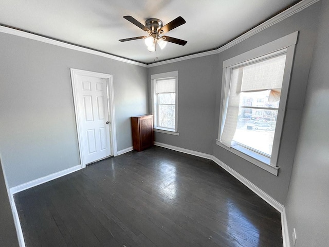 6634 S Greenwood Ave Unit 3B, Chicago, IL 60637 - empty room with ceiling fan, baseboards, ornamental molding, and dark wood finished floors