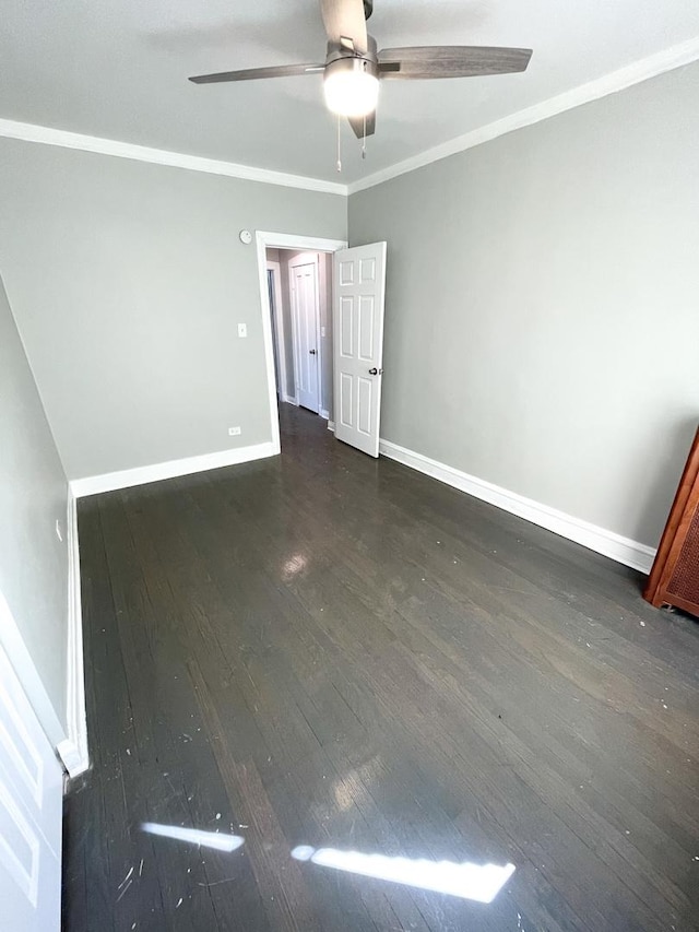 6634 S Greenwood Ave Unit 3B, Chicago, IL 60637 - unfurnished room with baseboards, a ceiling fan, dark wood-style flooring, and ornamental molding