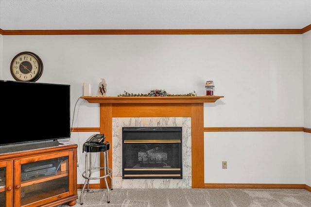 3504 Royal Oak Ct, Champaign, IL 61822 - carpeted living room featuring ornamental molding and a glass covered fireplace