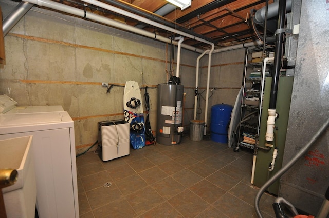 24109 64th Pl, Paddock Lake, WI 53168 - unfinished basement with water heater, a water pressure tank, and washer and clothes dryer