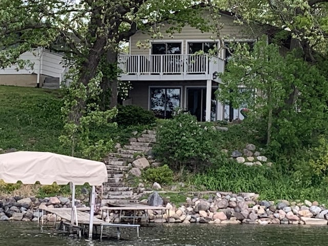 24109 64th Pl, Paddock Lake, WI 53168 - rear view of property with a water view and stairs